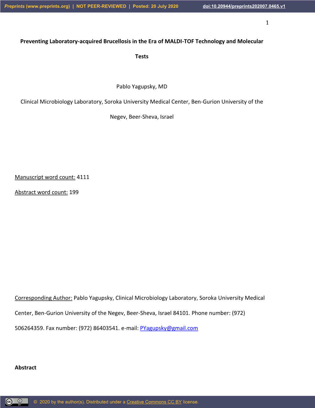 1 Preventing Laboratory-Acquired Brucellosis in the Era of MALDI-TOF