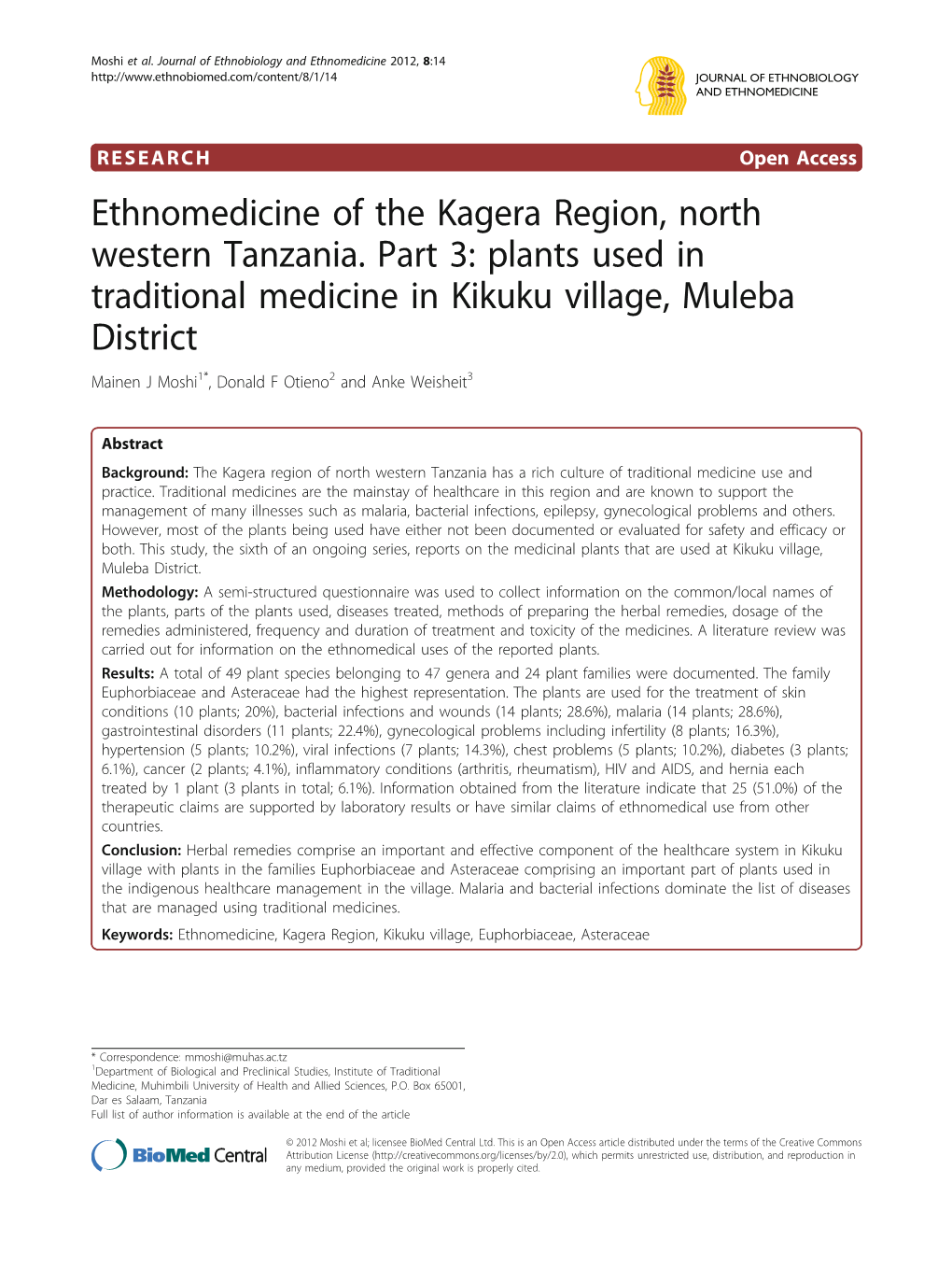 Ethnomedicine of the Kagera Region, North Western Tanzania. Part 3