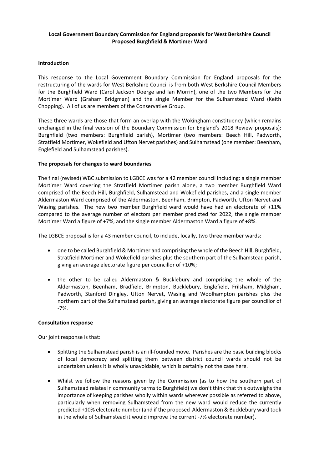 Local Government Boundary Commission for England Proposals for West Berkshire Council Proposed Burghfield & Mortimer Ward