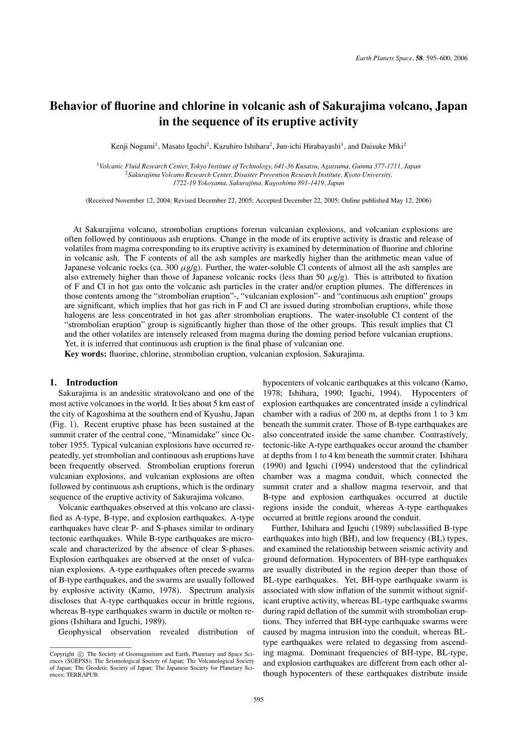 Behavior of Fluorine and Chlorine in Volcanic Ash of Sakurajima Volcano