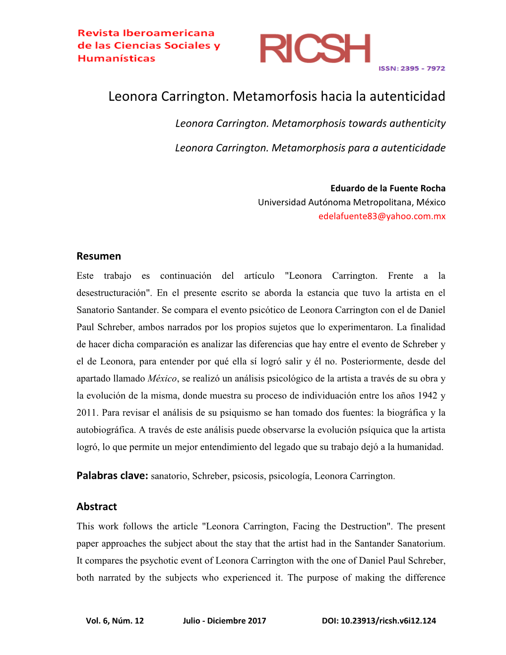 Leonora Carrington. Metamorfosis Hacia La Autenticidad