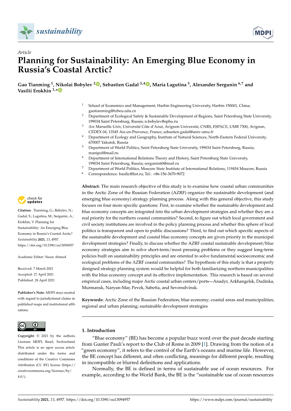 An Emerging Blue Economy in Russia's Coastal Arctic?