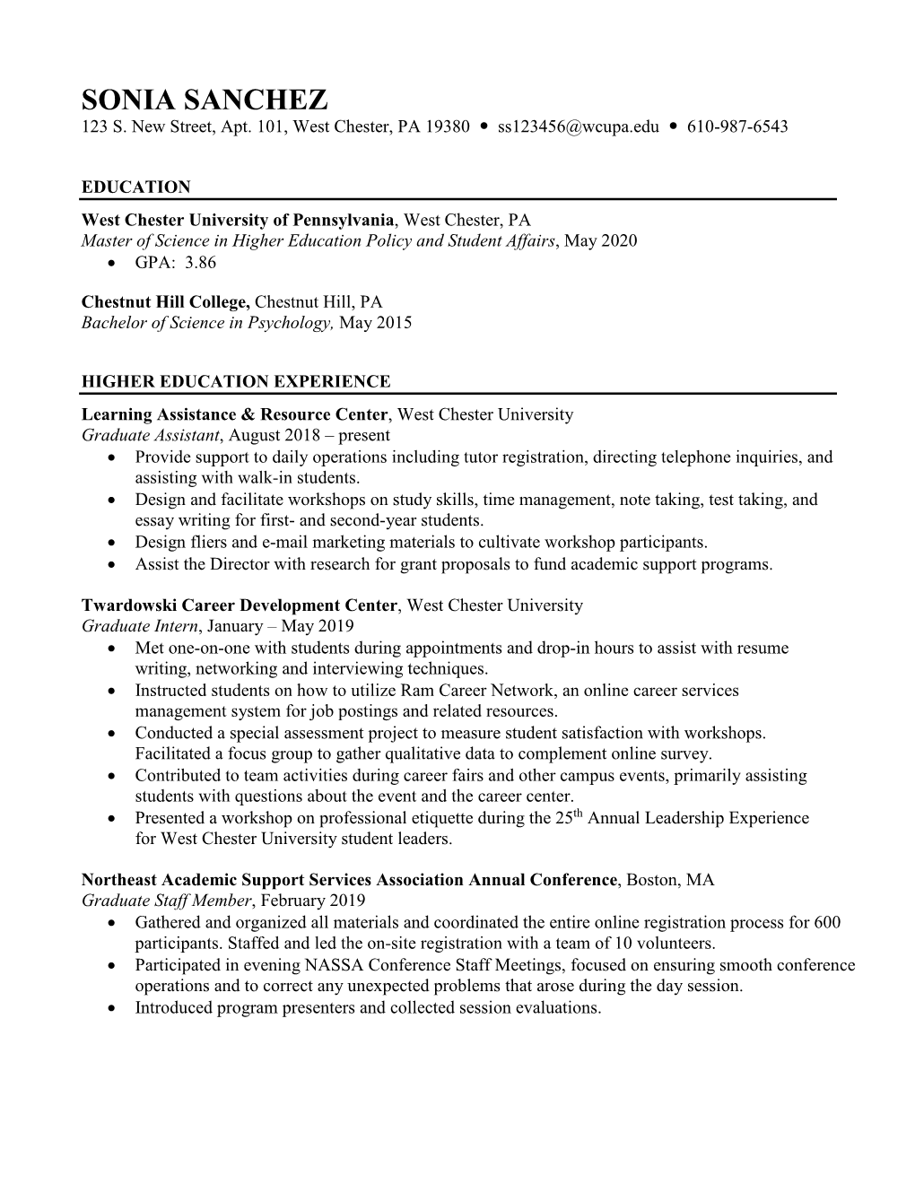 Counselor Education Resume