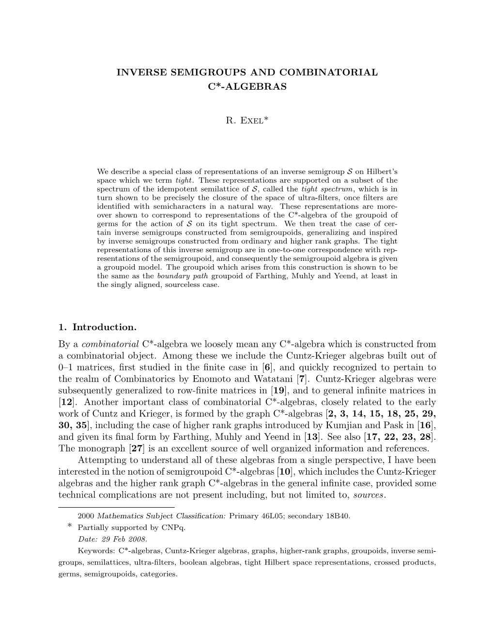 Inverse Semigroups and Combinatorial C*-Algebras