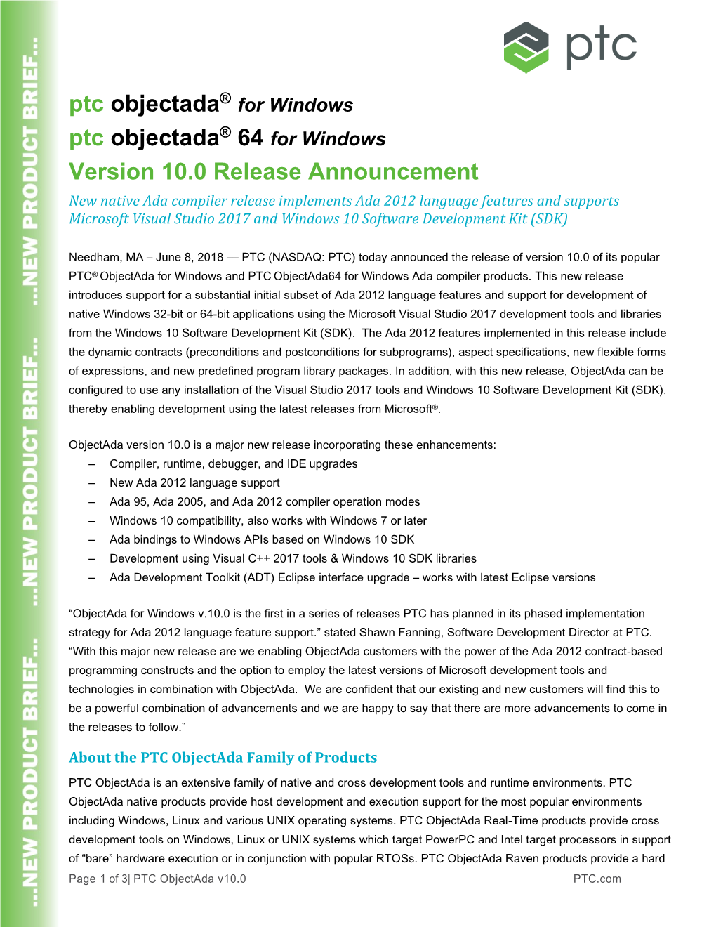 Ptc Objectada® Version 10.0 Release Announcement