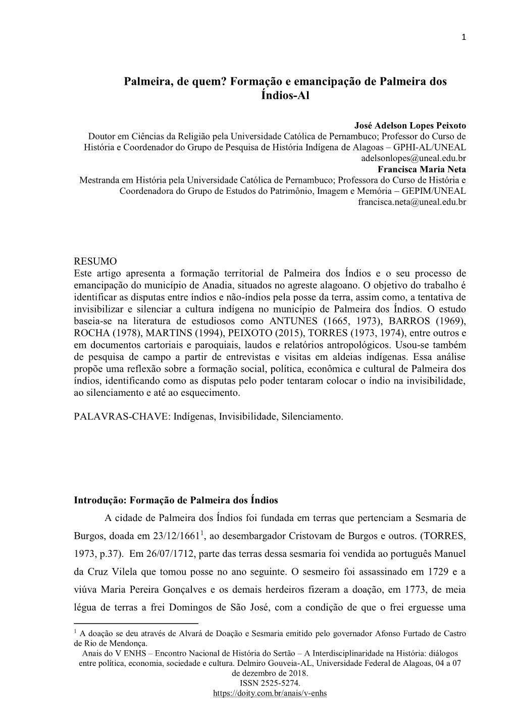 Formação E Emancipação De Palmeira Dos Índios-Al