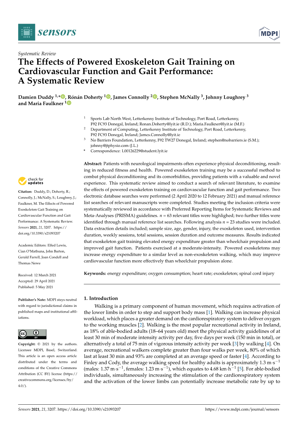 The Effects of Powered Exoskeleton Gait Training on Cardiovascular Function and Gait Performance: a Systematic Review