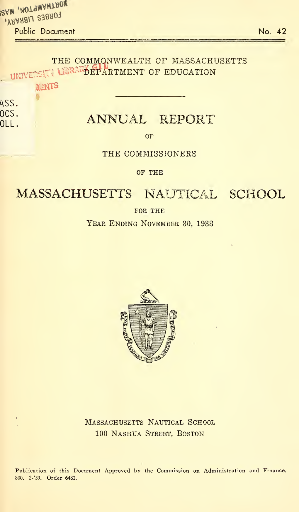 Annual Report of the Commissioners of the Massachusetts Nautical School