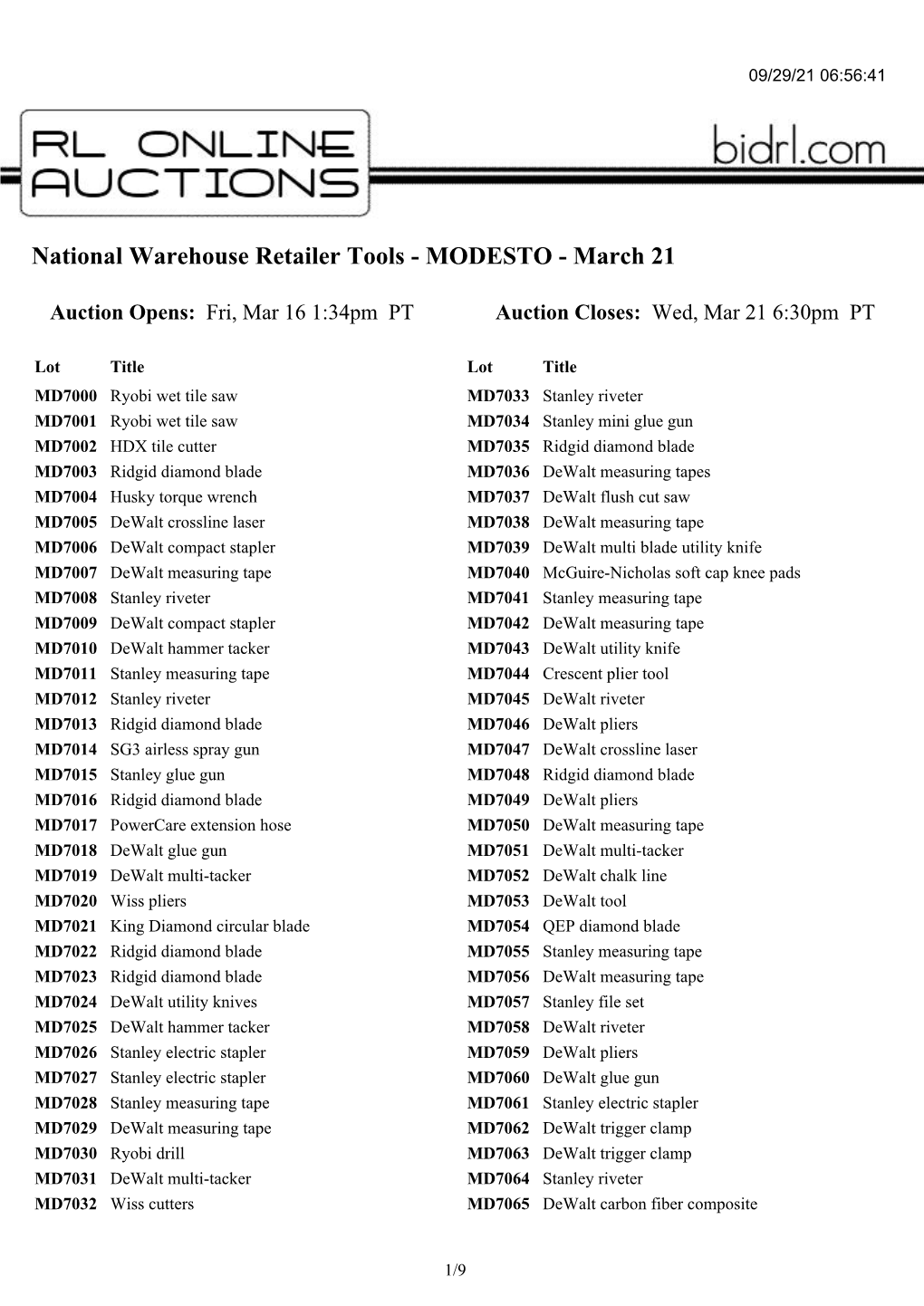 National Warehouse Retailer Tools - MODESTO - March 21
