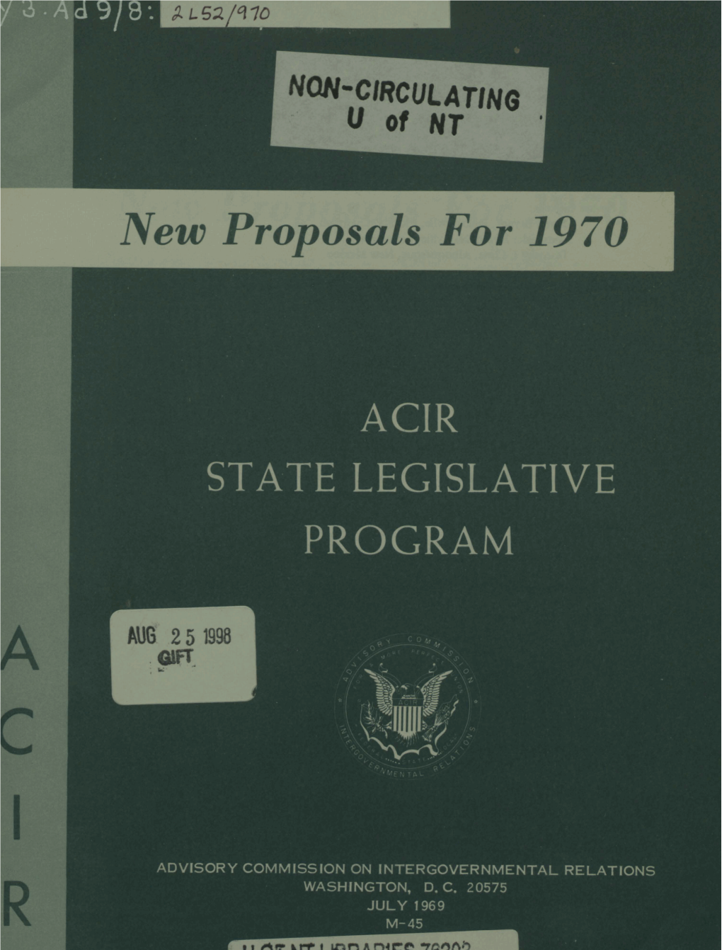 New Proposals for 1970: ACIR State Legislative Program