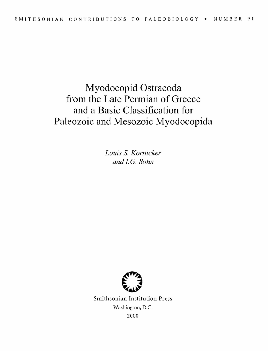 Myodocopid Ostracoda from the Late Permian of Greece and a Basic Classification for Paleozoic and Mesozoic Myodocopida