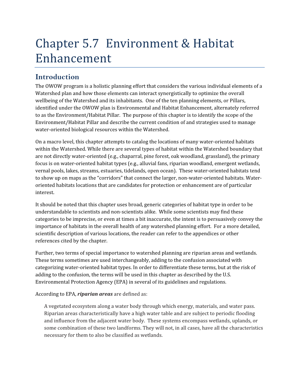 Chapter 5.7 Environment & Habitat Enhancement