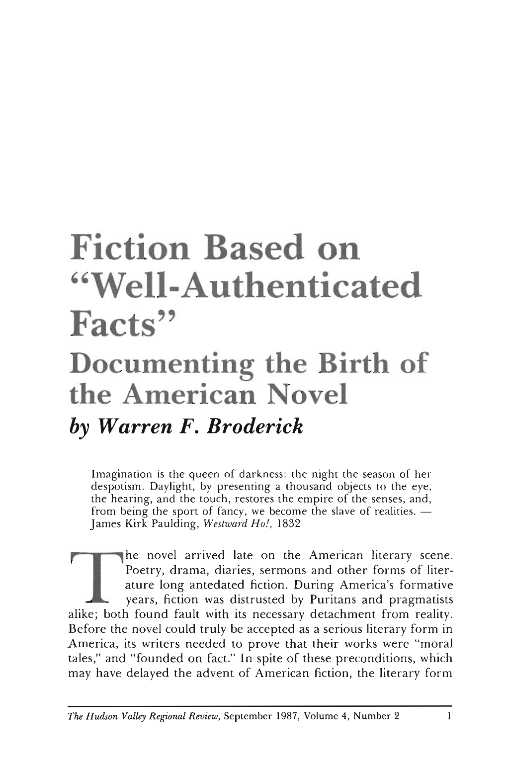 Fiction Based on Well-Authenticated Facts Documenting the Birth of the American Novelpdf Icon