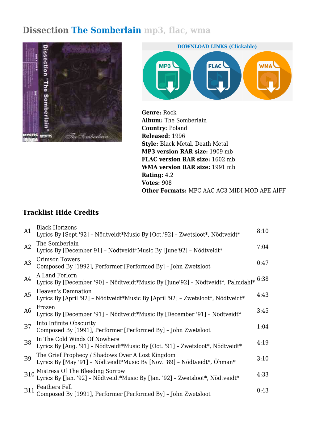 Dissection the Somberlain Mp3, Flac, Wma