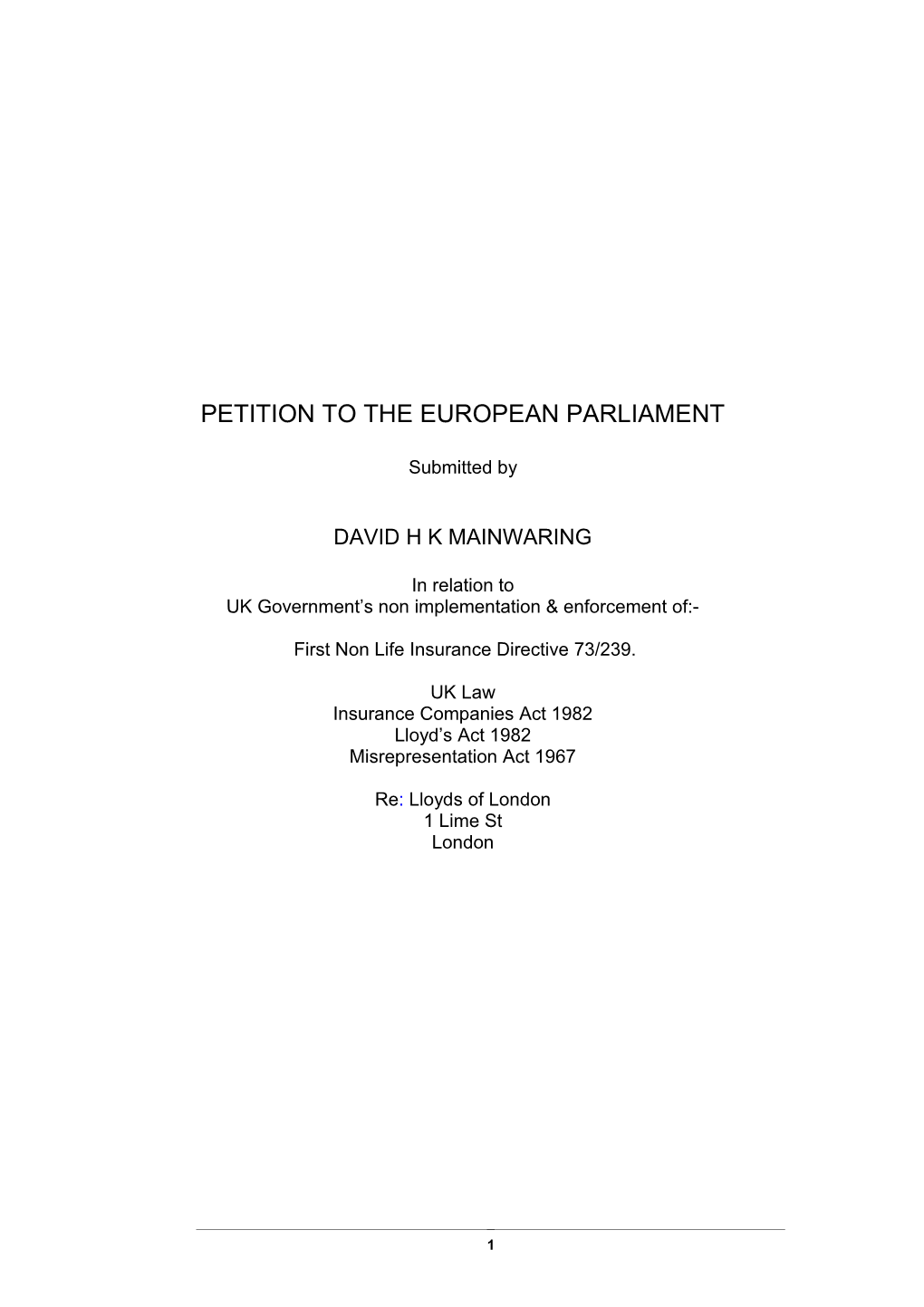 Petition to the European Parliament