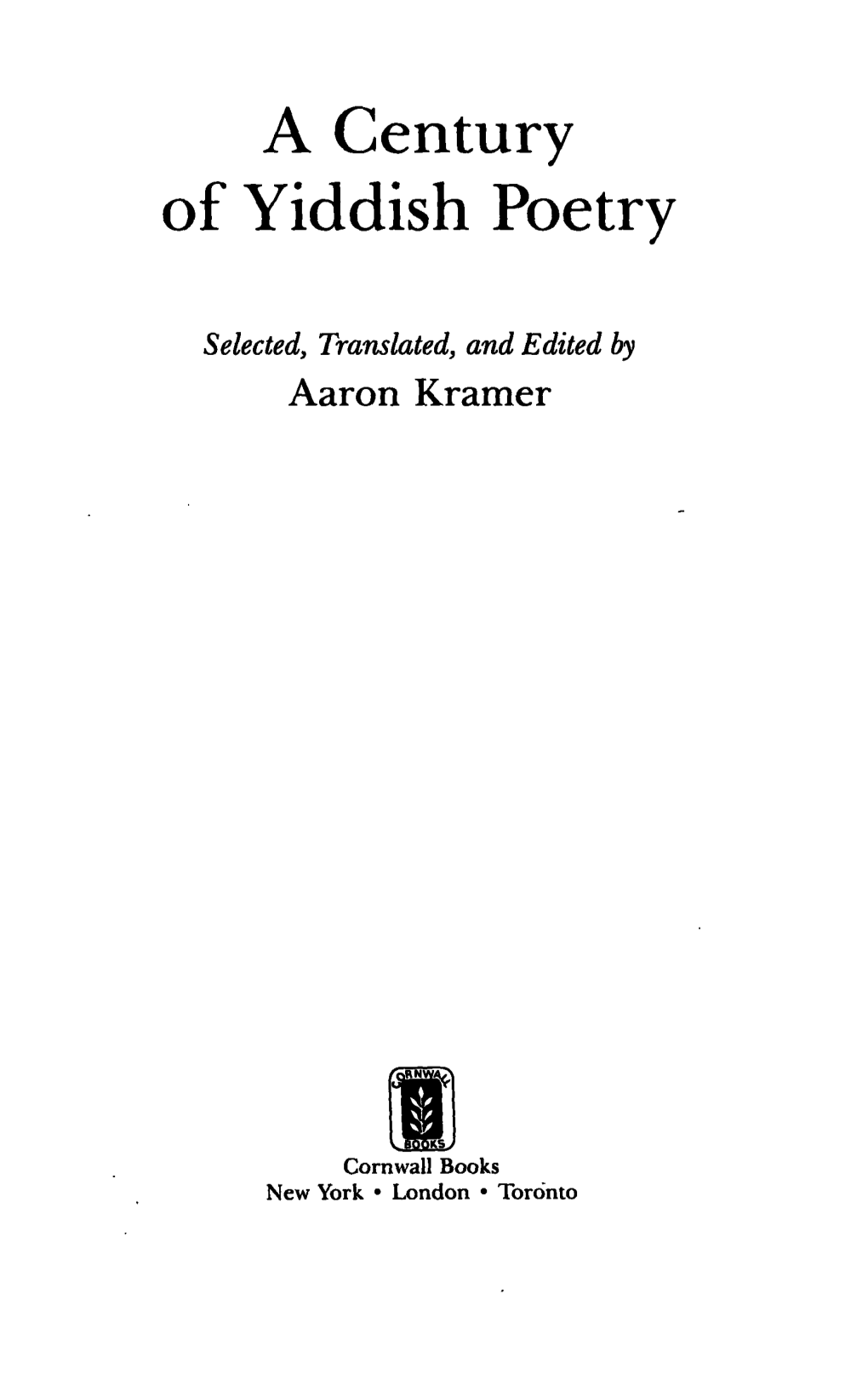 A Century of Yiddish Poetry