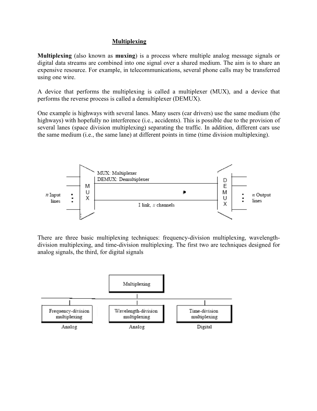 Multiplexing Multiplexing (Also Known As Muxing) Is a Process Where