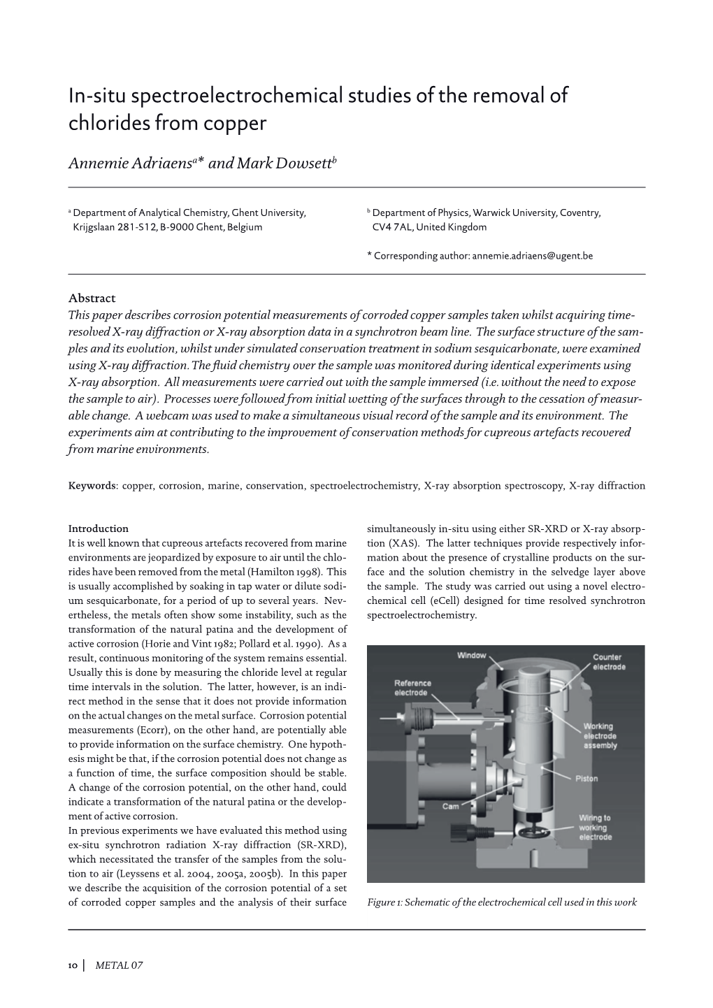 In-Situ Spectroelectrochemical Studies of the Removal of Chlorides from Copper