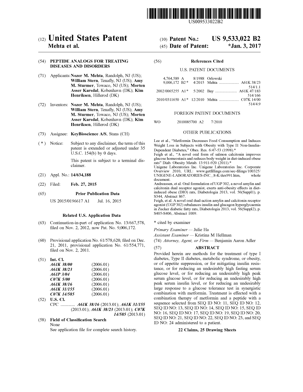 (12) United States Patent (10) Patent No.: US 9,533,022 B2 Mehta Et Al