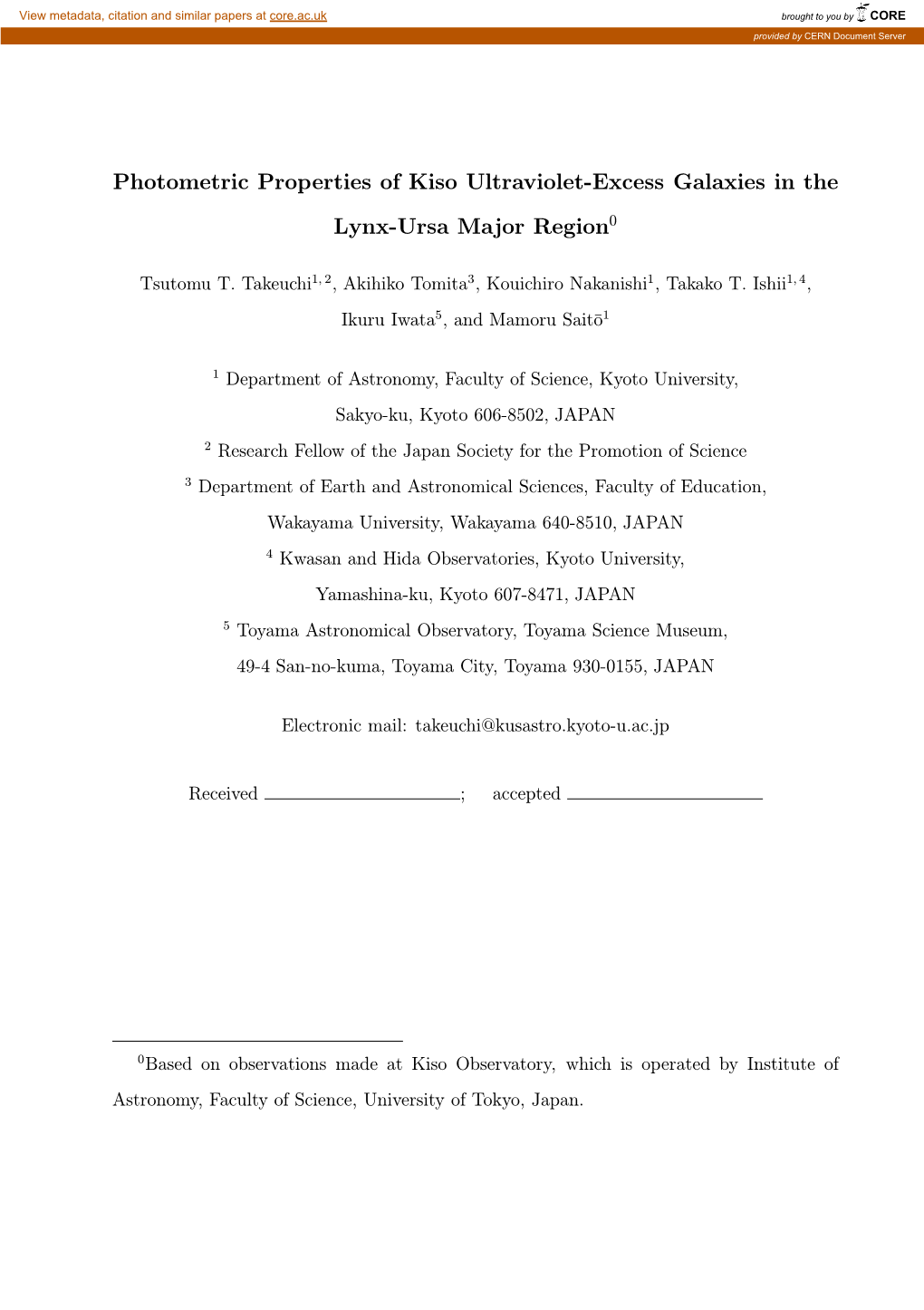 Photometric Properties of Kiso Ultraviolet-Excess Galaxies in the Lynx-Ursa Major Region0