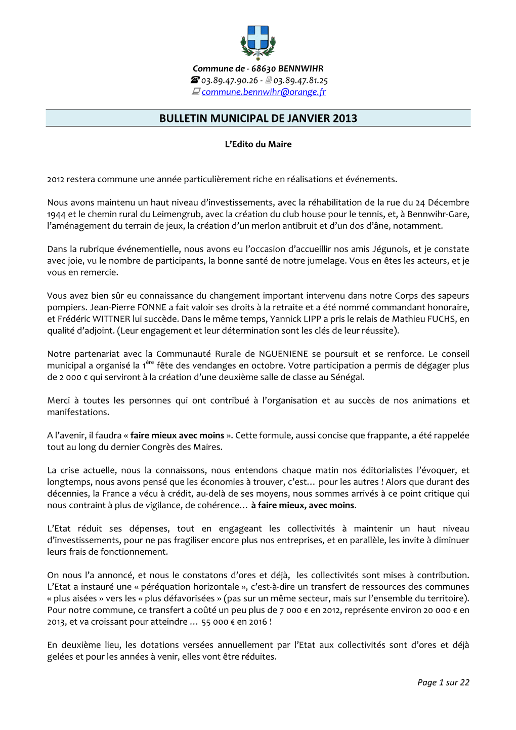 Bulletin Municipal De Janvier 2013