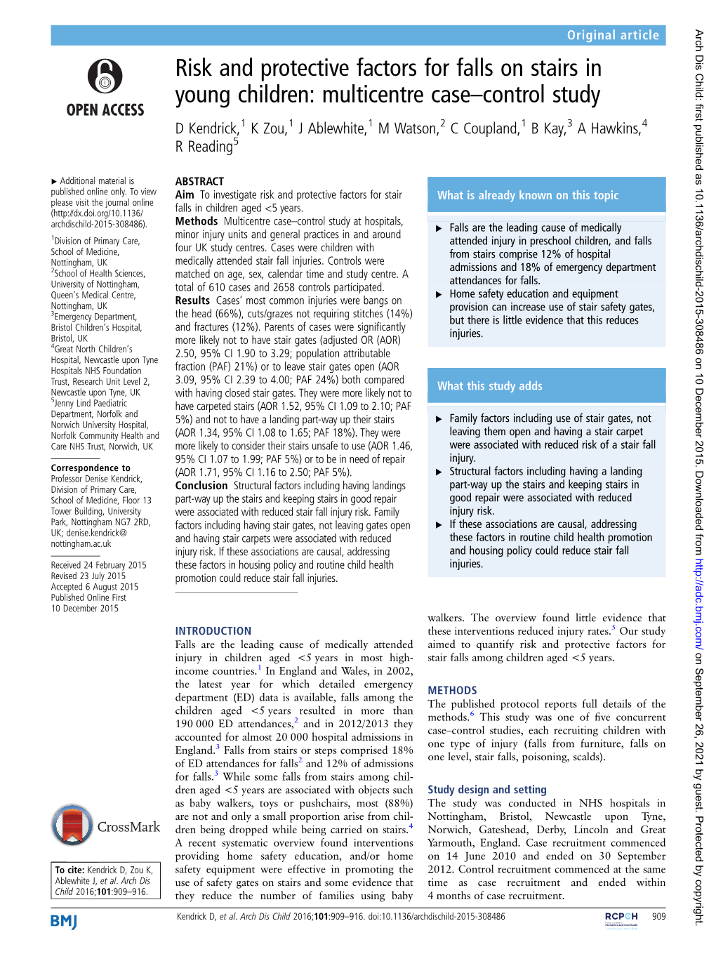 Risk and Protective Factors for Falls on Stairs in Young Children: Multicentre