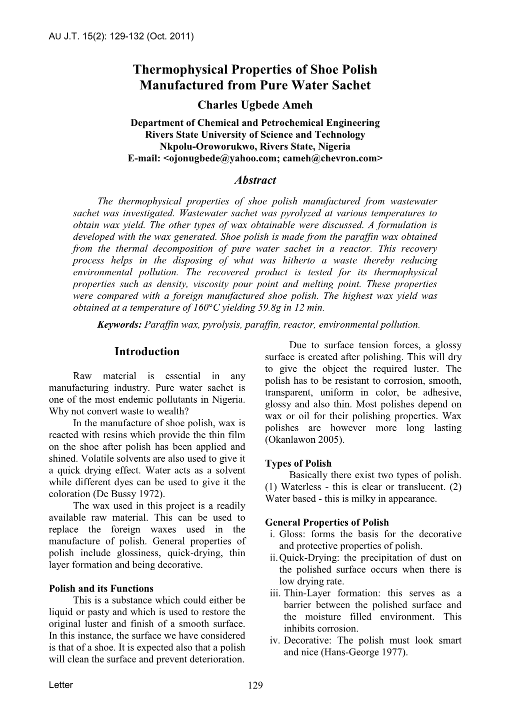 Thermophysical Properties of Shoe Polish