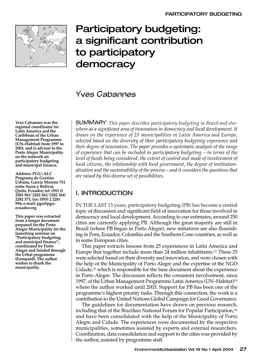 A Significant Contribution to Participatory Democracy