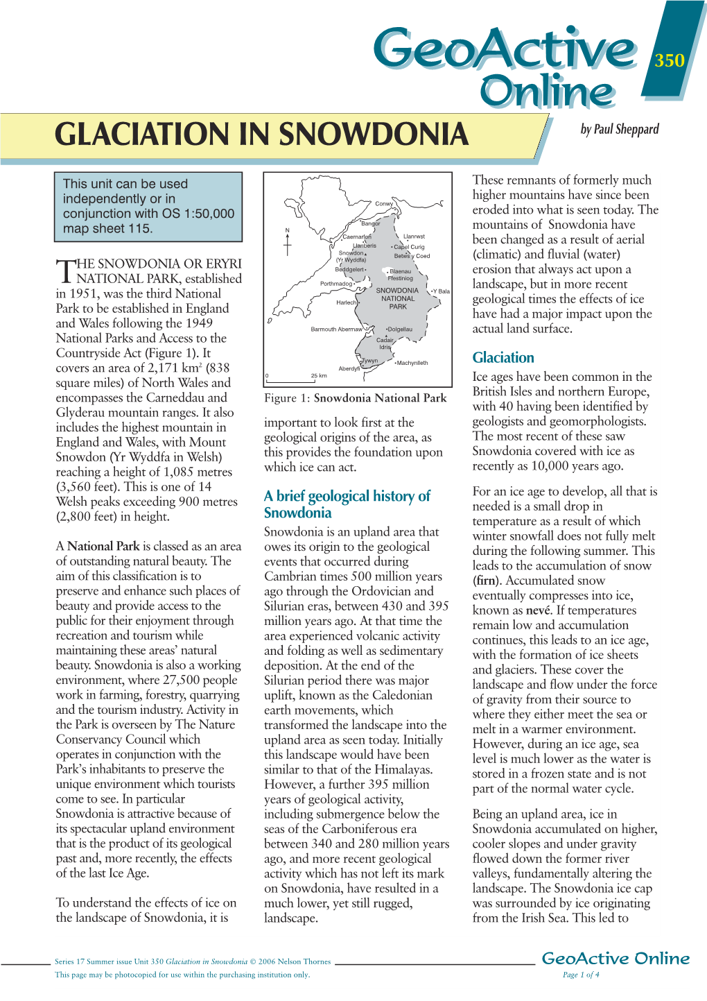 GLACIATION in SNOWDONIA by Paul Sheppard