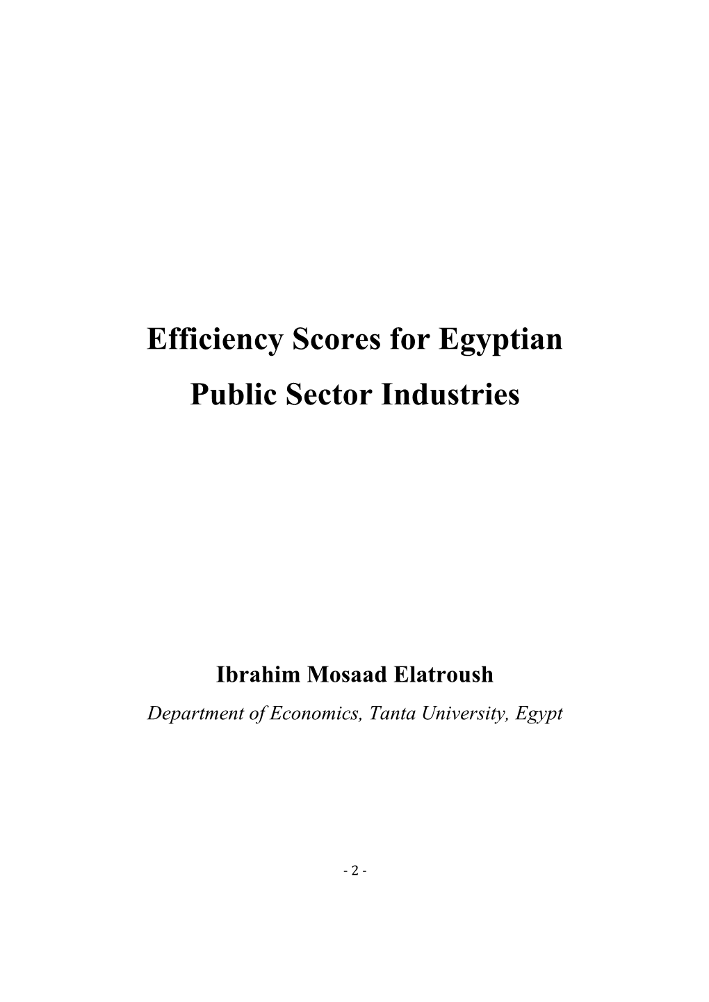 Efficiency Scores for Egyptian Public Sector Industries