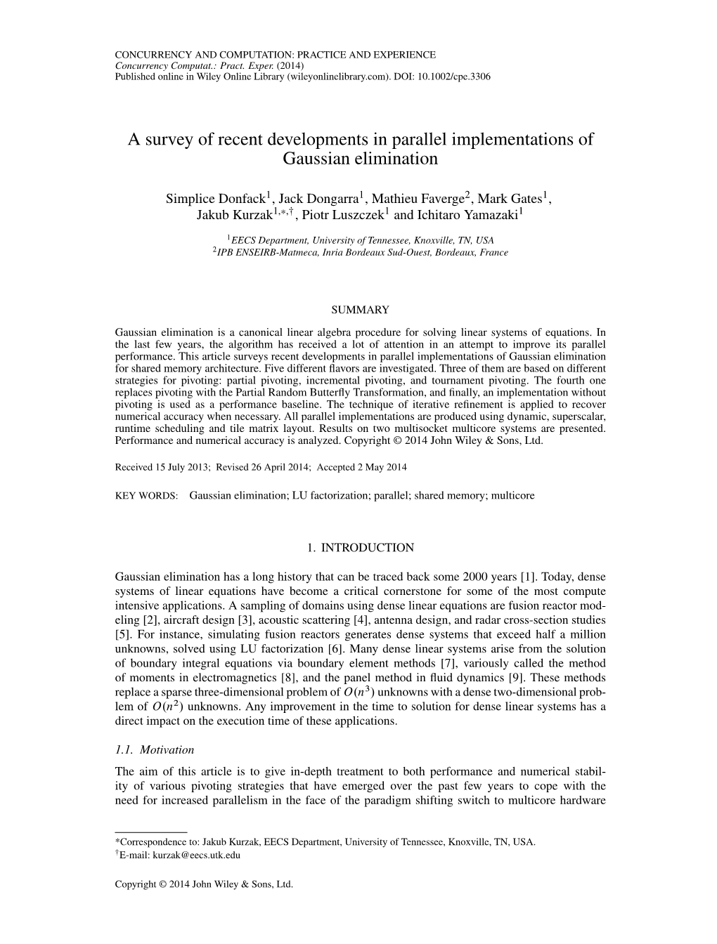 A Survey of Recent Developments in Parallel Implementations of Gaussian Elimination