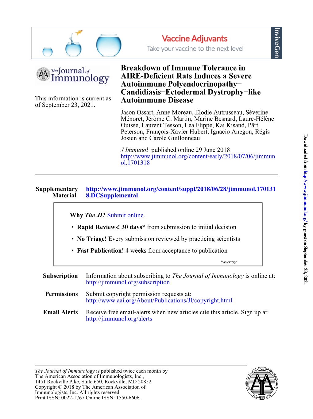 Breakdown of Immune Tolerance in AIRE-Deficient Rats Induces A