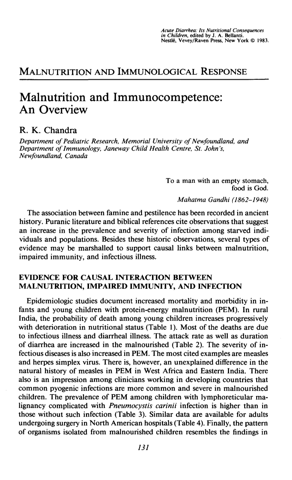 Malnutrition and Immunocompetence: an Overview