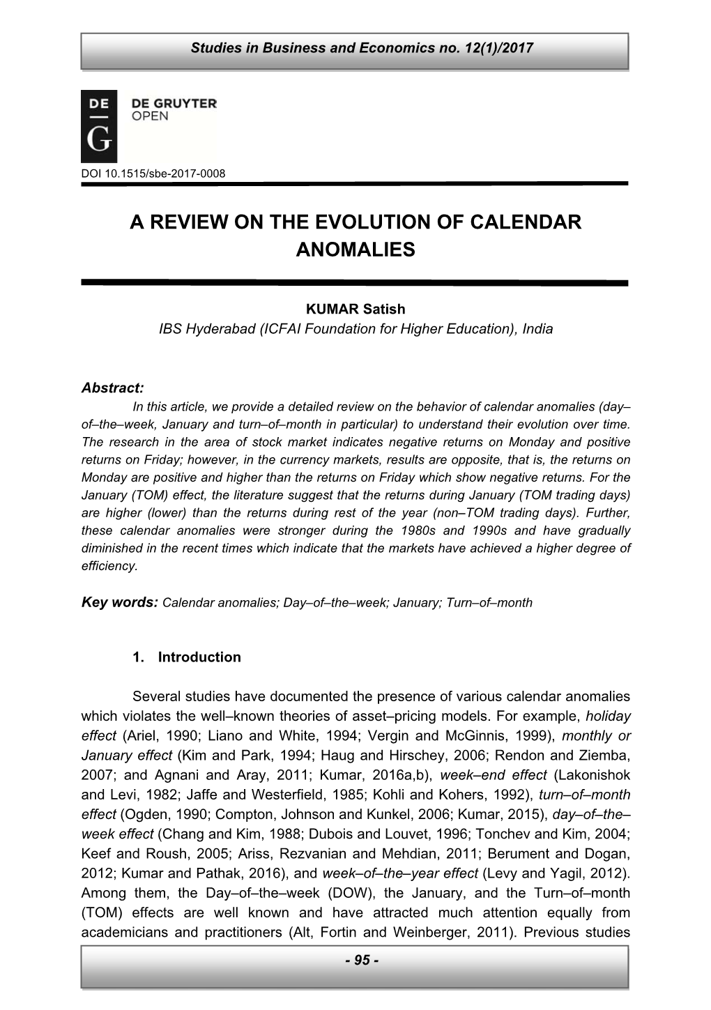A Review on the Evolution of Calendar Anomalies
