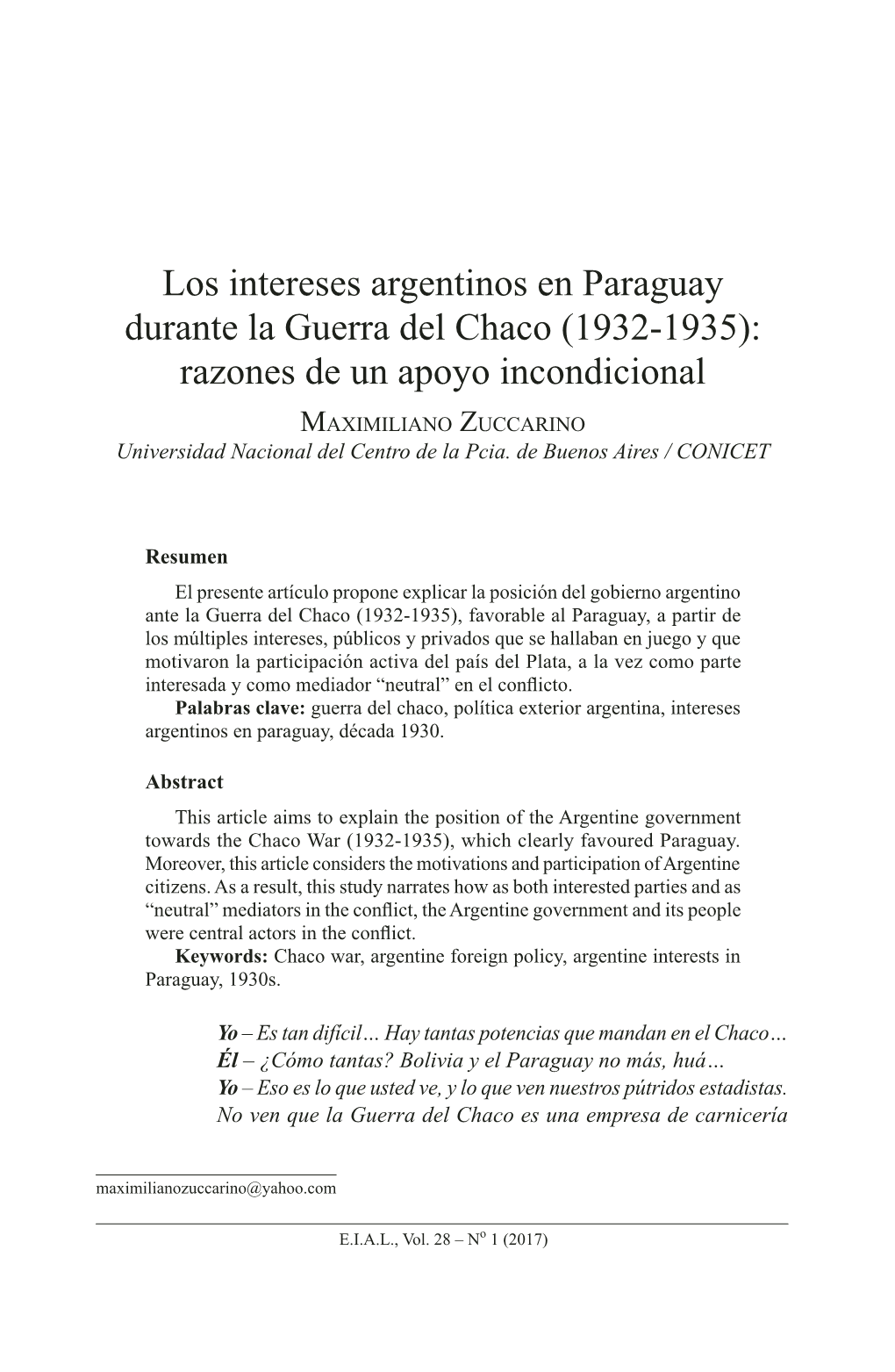 Los Intereses Argentinos En Paraguay Durante La Guerra Del Chaco