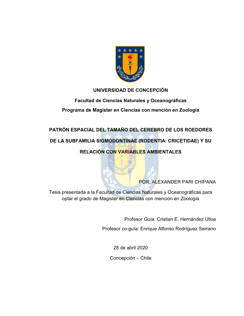 UNIVERSIDAD DE CONCEPCIÓN Facultad De Ciencias Naturales Y Oceanográficas Programa De Magister En Ciencias Con Mención En