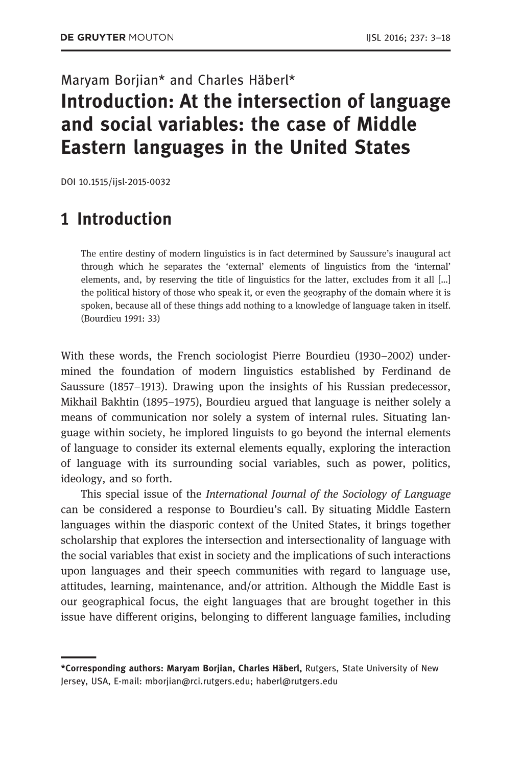 Introduction: at the Intersection of Language and Social Variables: the Case of Middle Eastern Languages in the United States
