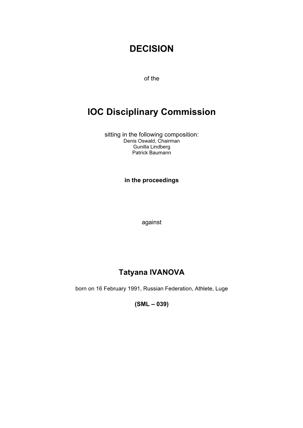 DECISION IOC Disciplinary Commission