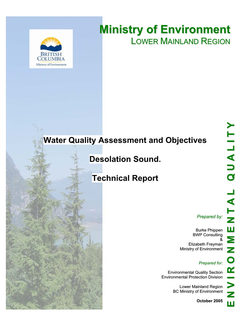 Water Quality Assessment and Objectives Desolation Sound. Technical Report