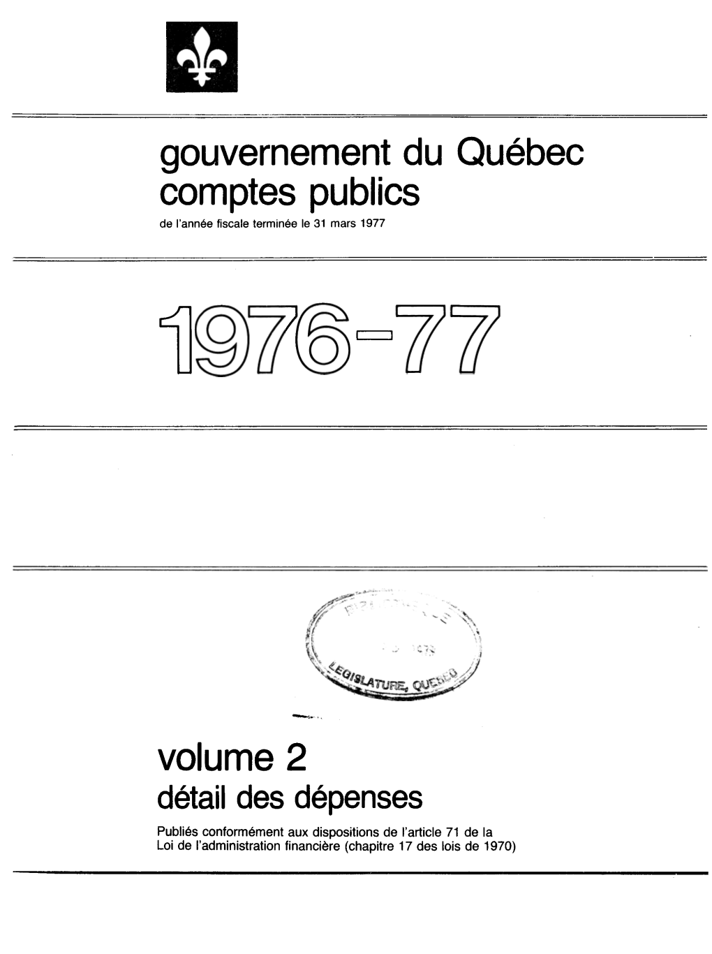 Gouvernement Du Québec Comptes Publics Volume 2