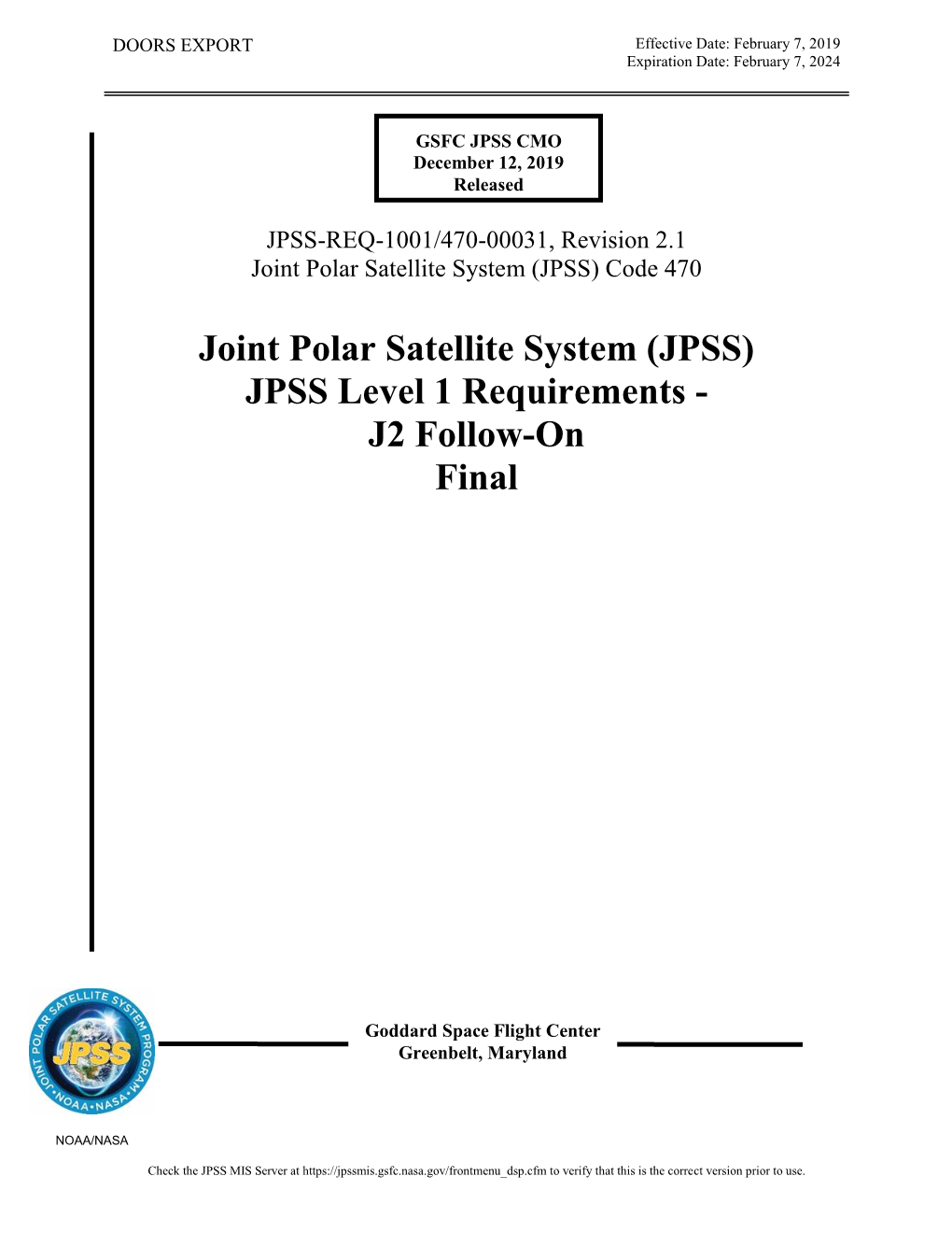 JPSS Level 1 Requirements - J2 Follow-On Final