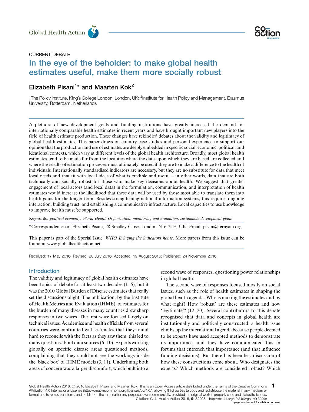 In the Eye of the Beholder: to Make Global Health Estimates Useful, Make Them More Socially Robust