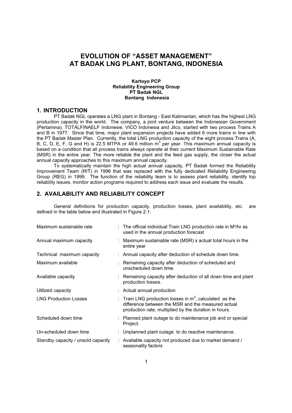 Evolution of Asset Management at Badak LNG Plant