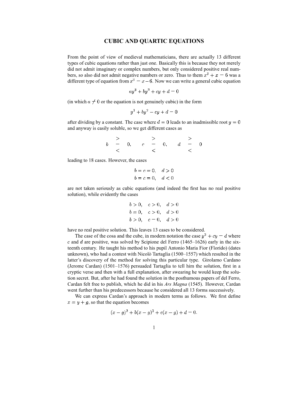 Cubic and Quartic Equations (Pdf File)