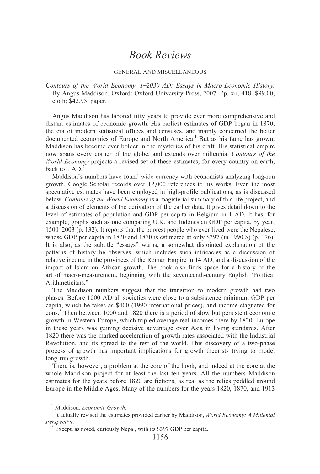 Contours of the World Economy, 1-2030 AD: Essays in Macro-Economic History. by Angus Maddison. Oxford: Oxford University Press