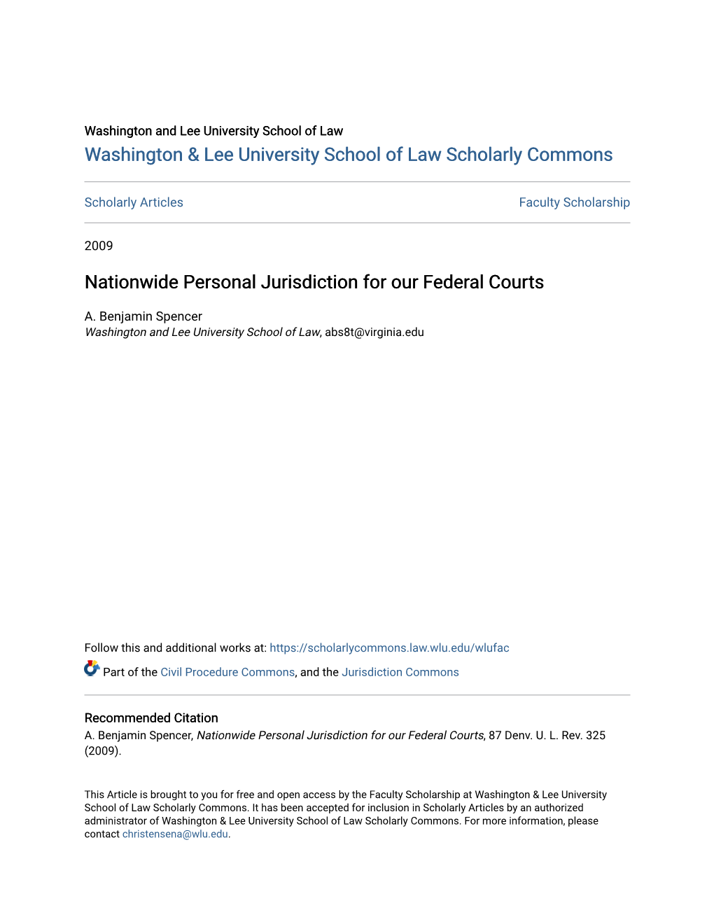 Nationwide Personal Jurisdiction for Our Federal Courts