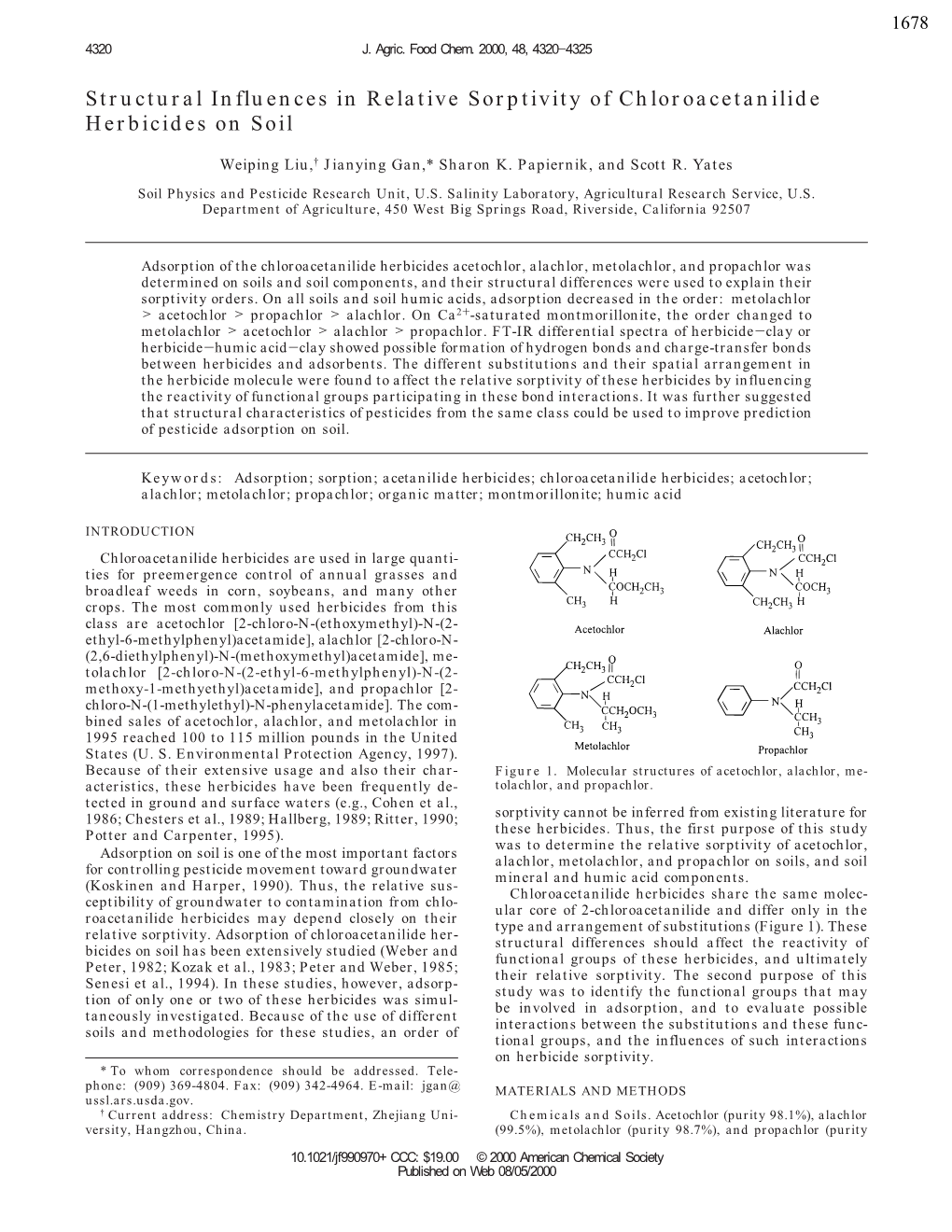 Structural Influences in Relative Sorptivity of Chloroacetanilide Herbicides on Soil