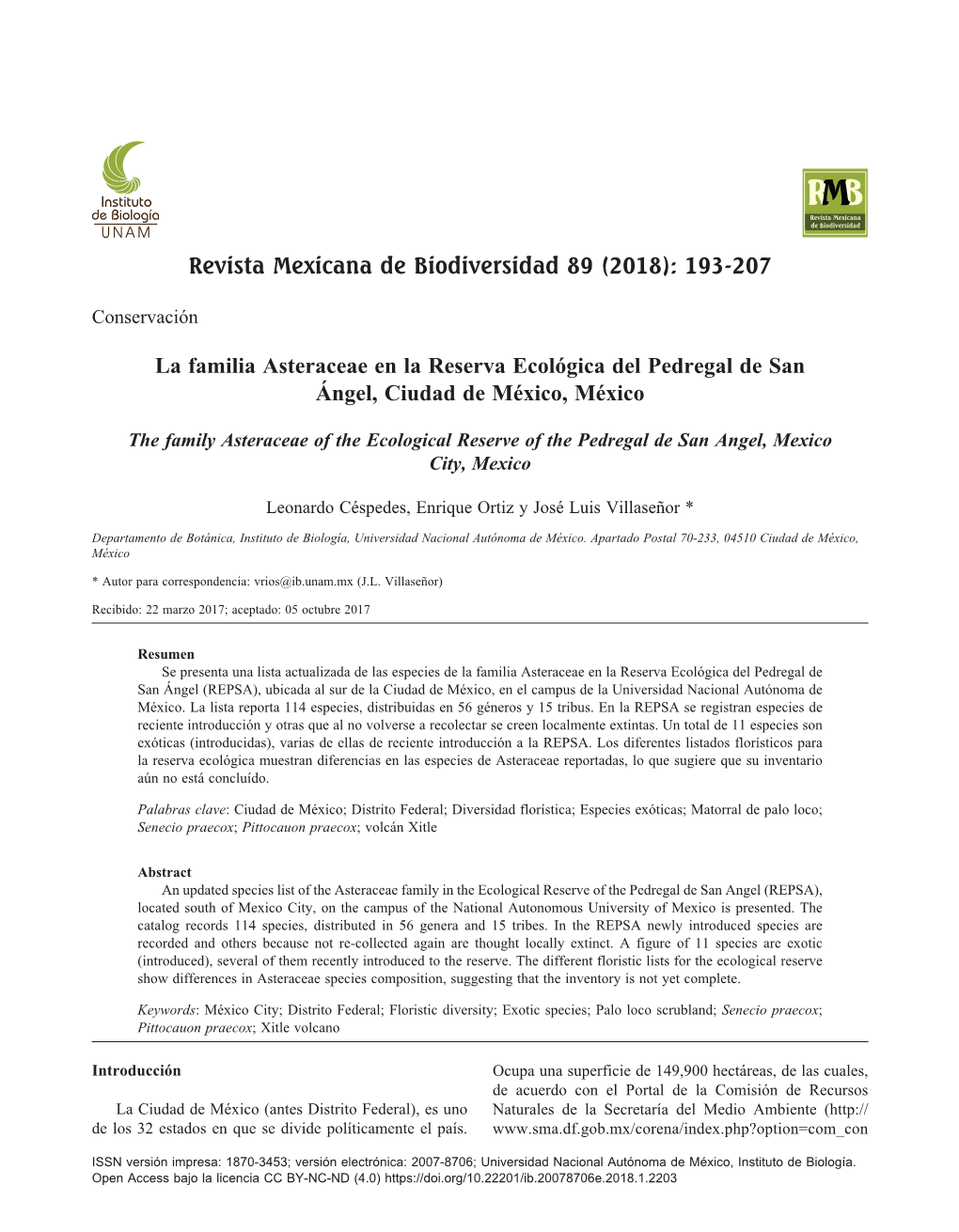 193-207 La Familia Asteraceae En La Reserva Ecológica Del Pedregal De