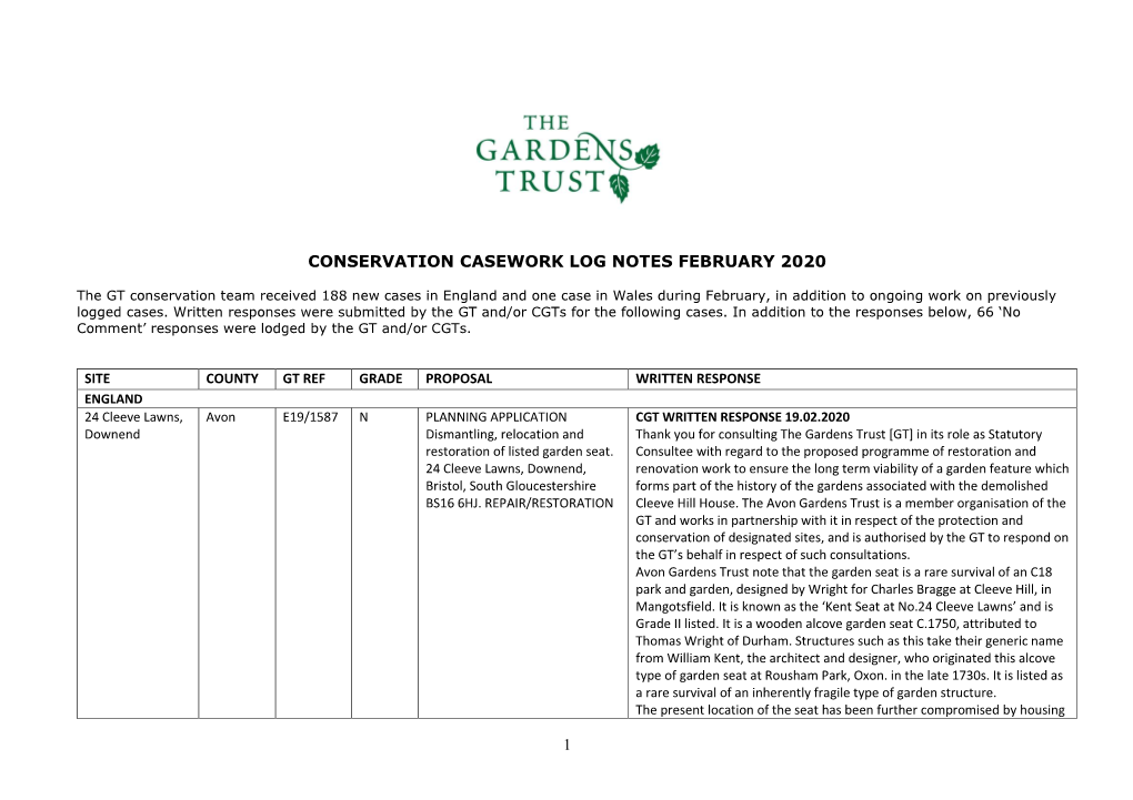 1 Conservation Casework Log Notes February 2020