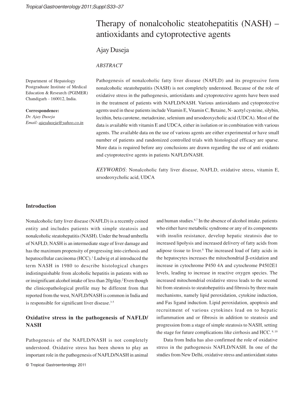 Therapy of Nonalcoholic Steatohepatitis (NASH) – Antioxidants and Cytoprotective Agents